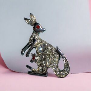 Sparkling Vintage Kangaroo Brooch with Joey